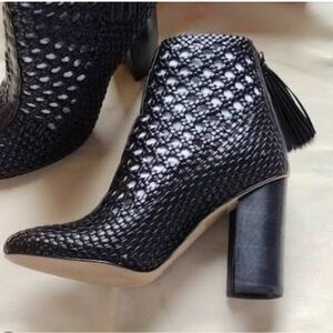 Tory Burch Leather Runway Woven Booties